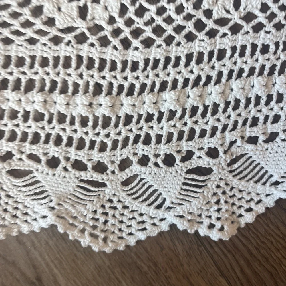 Vintage Handmade White Crochet Doily IMPERFECT Large Lace Table Topper READ MORE